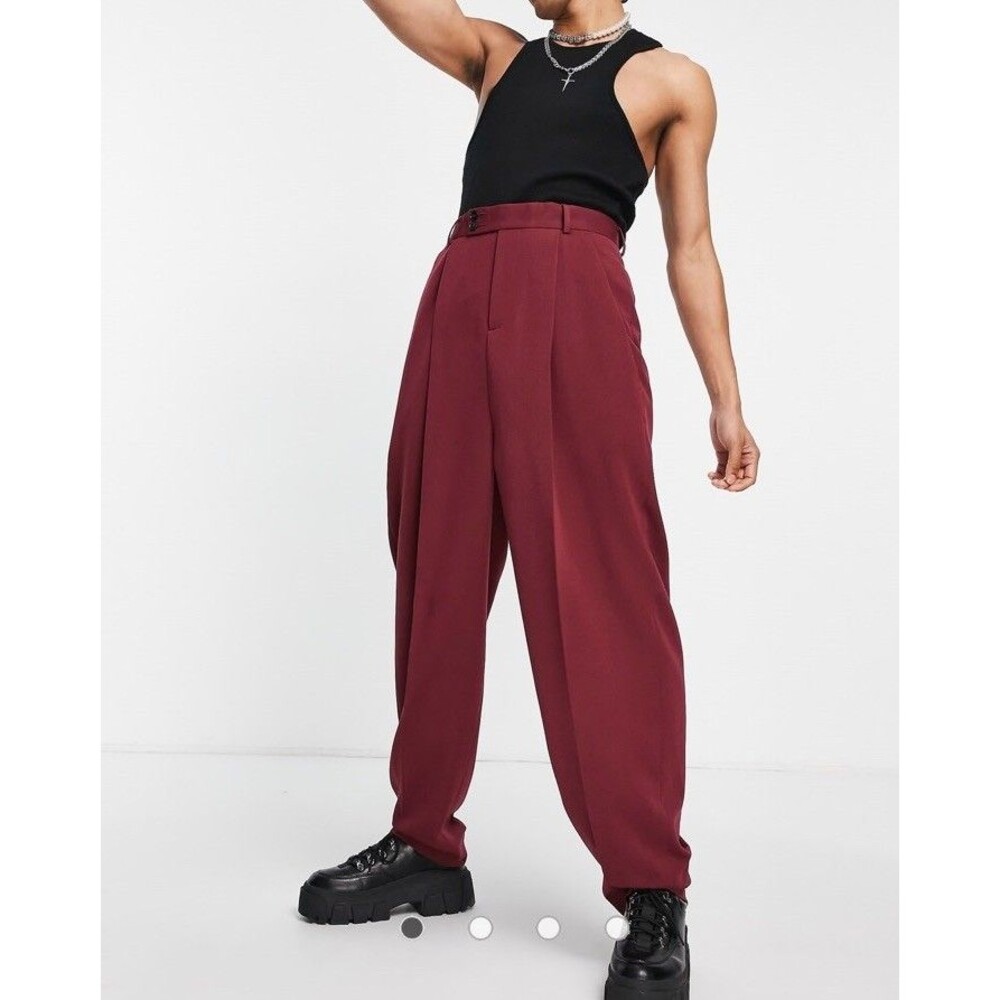 ASOS Design Balloon Smart Trousers 32x34 Burgundy